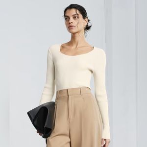 The Ribbed Scoop-Neck Sweater Everlane White Cream Small